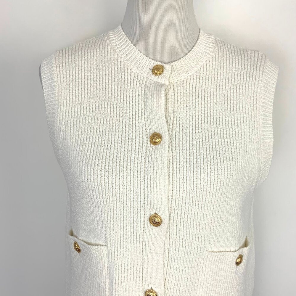 Zara Plain Knit Top/Vest in Cream with Gold Buttons Sz M - Picture 13 of 16